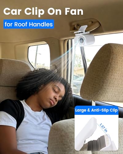100-Speed Portable Clip on Fan, Mini Rechargeable Personal Waist Fan | Strong airflow, LED display and clamp-on design for baby strollers, car seats, office desks, golf carts and summer travel - color: White