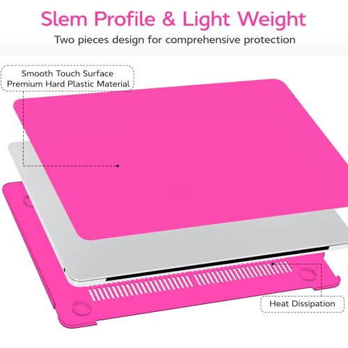 Anban Compatible with MacBook Air 13 inch Case M1 2022 2021 2020 2019 2018 Release A2337 A2179 A1932 Touch ID, Matte Plastic Laptop Hard Shell Case & 2 Keyboard Cover & Screen Protector, Hot Pink - color: Hot Pink