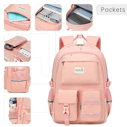 abshoo School Backpack for Girls Bookbag with Lunch Bag Teen Girls School Bag Travel Daypack (Peach Pink) - color: Peach Pink
