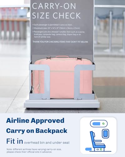 Carry on Backpack 38L Large Travel Backpack for Women Flight Approved Weekender Bag Laptop Backpack Men 15 inches Light Pink - color: Light Pink