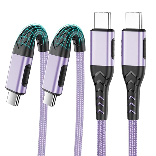 USB C to USB C Cable, 2Pack 100W 6ft USB C Charger Cable Fast Charging for Android/Phone/Pad, Type C to Type C Charger Braided USB Cable Compatible with Phone 16/15 Pro Plus Max Purple - color: Purple, size: 6ft