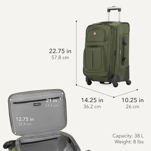 SWISSGEAR Sion 2-Piece Travel Set, Softside Expandable Carry-On Spinner Bundled with 1900 ScanSmart 17" Laptop Backpack with RFID Blocking & Tech Organization, Evergreen - color: Everrgreen, size: 2-Piece Set (Carry-On/Backpack)