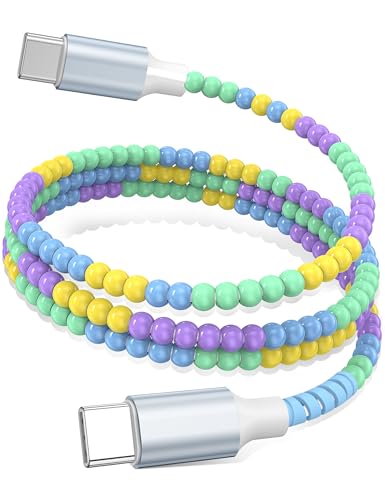 USB C to USB C Cable 3FT,60W Beaded Charger Cord Fast Charging for iPhone 17 16 15 Pro Max/iPad Pro Air 11th/for Samsung S26 S25 S24 Ultra S23 A16 A17/Android Phone Charger Cute Girls Women,BlueYellow - color: Blue-Green-Purple-Yellow Mixed, size: 3FT/1M