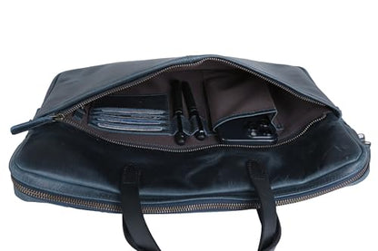 KomalC Leather Laptop Sleeve 15.5" with Trolley Strap, Fits up to 16" Laptop, Slim Office Bag with Shoulder Strap - color: Blue