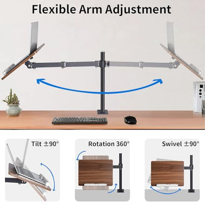 Adjustable Book Stand with Desk Clamp Mount, Wooden Reading Holder with Metal Arm, Black
