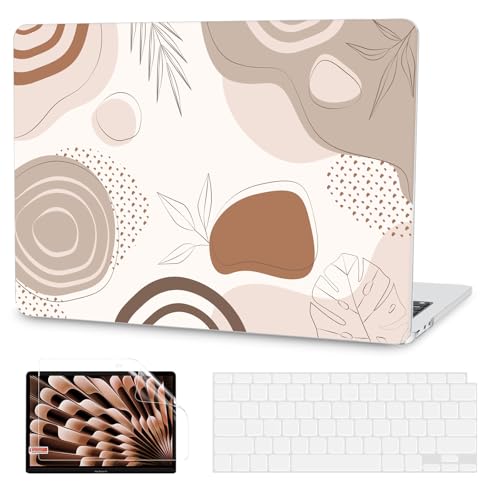 G JGOO Compatible with MacBook Air 13 inch Case 2026 2025-2022 M5 A3449 M4 A3240 M3 A3113 M2 A2681, Plastic Hard Shell for MacBook Air 13.6 inch Case +Keyboard Cover+Screen Protector, Brown Leaf - color: Brown Leaf