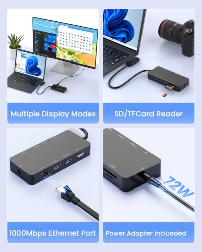 10-in-1 Surface Docking Station for Surface Pro & Laptop, 4K@60Hz HDMI, USB-C & USB 3.0 Ports, SD/TF Card Reader, Gigabit Ethernet, PD Charging, Magnetic Surface Connect