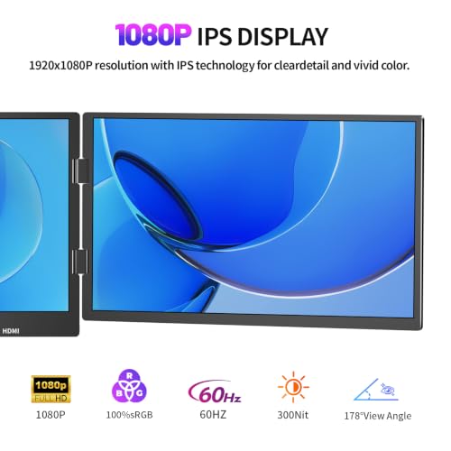 14" Laptop Screen Extender, Quad Monitor FHD 1080P HDR Portable Triple Monitor for 11-17.3" Laptops, Full Aluminum IPS Foldable Display with 360° Rotation, USB-C & HDMI for Windows and Mac(Drive Need) - size: 14 inch Triple Monitor Metal