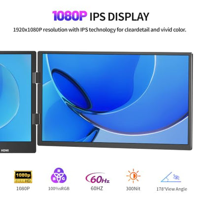 14" Laptop Screen Extender, Quad Monitor FHD 1080P HDR Portable Triple Monitor for 11-17.3" Laptops, Full Aluminum IPS Foldable Display with 360° Rotation, USB-C & HDMI for Windows and Mac(Drive Need) - size: 14 inch Triple Monitor Metal