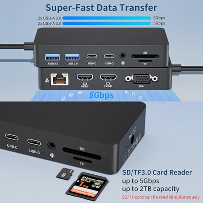 Surface Thunderbolt 4 Docking Station, 12-in-1 Surface Pro Dock with Dual 4K@60Hz HDMI & VGA, Triple Monitor Display Adapter for Microsoft Surface Pro 12/11/10/9/8/7/X, Laptop 7/6/5, Go, Book