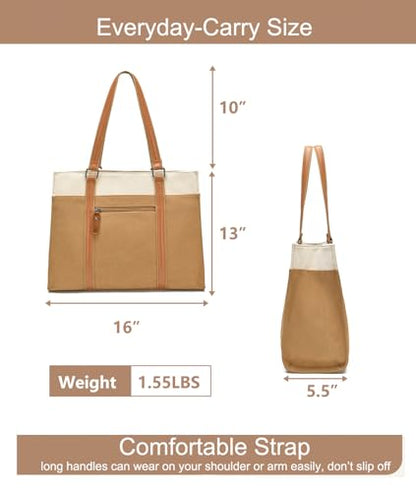 Laptop Tote Bag for Women 15.6 Inch, Large Work Bag with 10 Pockets - color: Brown