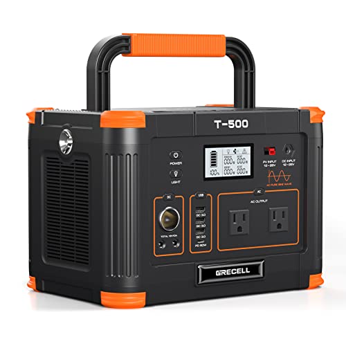 Portable Power Station 500W(Peak 1000W), 519Wh Outdoor Solar Generator | Backup Battery Pack with 2 AC Outlets, 500W 10-Port Powerhouse for RV/Van Camping Fishing Climbing Road Trip Home Emergency - color: Grey