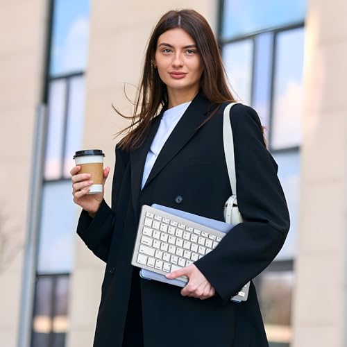 OMOTON Upgraded Rechargeable Bluetooth Keyboard for iPad, with Adjustable Stand Holder and 2 Key Stickers, Compact Portable Wireless Keyboard for iPad 11th A16, 10th, Pro, Air, Mini - color: White