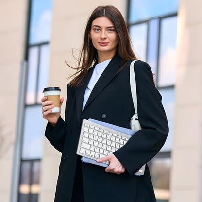 OMOTON Upgraded Rechargeable Bluetooth Keyboard for iPad, with Adjustable Stand Holder and 2 Key Stickers, Compact Portable Wireless Keyboard for iPad 11th A16, 10th, Pro, Air, Mini - color: White