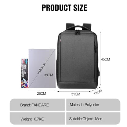 FANDARE 15.6 inch Business Laptop Rucksack Bag with USB Charging Port Mens Laptop Backpack Business Travel Rucksack Polyester Daypack with Luggage Strap Multi-Compartment for Work Commuter Dark Gray - color: Dark Gray