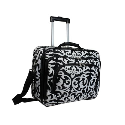 Ladies Damask Rolling Computer Laptop Bag Brief Case -- FITS A 13", 14", 15", 16" OR 17" LAPTOP (MEASURED CORNER TO CORNER DIAGONALLY)