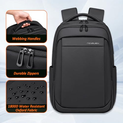 FENRUIEN Expandable Travel Backpack for Men, Water Resistant Computer Backpack with USB Charging Port，Black Laptop Bag 17.3 Inch - size: 17.3 Inch, style: Travel Backpack