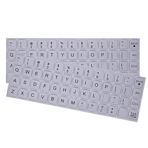 SEIWEI 2PCS Universal English Keyboard Stickers, Matte Replacement English Keyboard Stickers for Laptops, Tablets, and Desktops, Keyboard Alphabet Stickers with Black Font on Silver Background