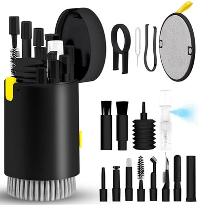 20-in-1 Laptop Phone Screen Earbud Cleaning Kit, Keyboard Cleaner Kit, Keyboard Cleaning Kit with Electronic Cleaning Brush Spray for Airpods Pro, iPad, iPhone Pro, Camera, Computer Cleaning - color: BLACK