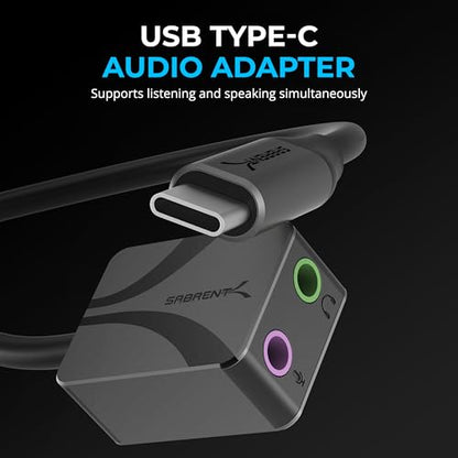 SABRENT USB to 3.5mm Jack Audio Adapter, USB to Headphone Jack Adapter Sound Card, Upgrade to 24-Bit 96Khz for a deep Sound Quality (AU-UCMA) - style: USB-C