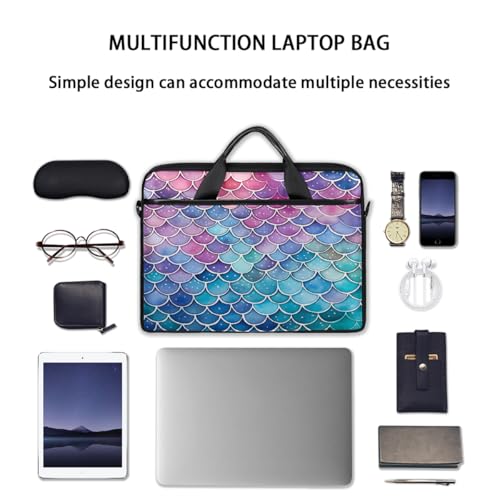 Laptop Shoulder Bag for Women Men, Waterproof Computer Case Messenger Bag Briefcase for Business Office Travel - color: Rainbow Mermaid Scales