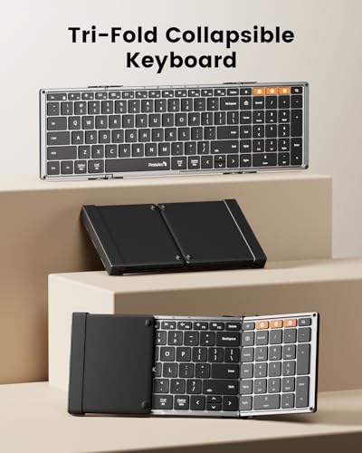 ProtoArc Backlit Foldable Keyboard, XK01 Plus Folding Portable Bluetooth Keyboard for Travel, True Full Size External Wireless Keyboards with Backlight for iPad Tablet Smartphone Laptop - Gray | 0.65 in Keycaps, Number Pad, 3-device Bluetooth 5.1 Switchin