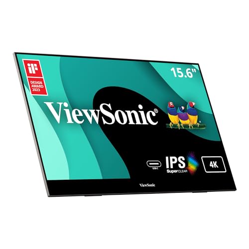ViewSonic VX1655-4K 16 Inch 4K UHD Portable Monitor, IPS Second Screen | USB C, Mini HDMI, Tripod Mount, Dual Speakers, Built In Stand, Laptops, Mac, PC, 60W Charging, Anti Glare, 400 Nits, Travel - style: 4K