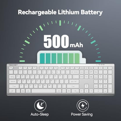 TECKNET Bluetooth Keyboard Rechargeable 4-Device (2.4G+BT) | Multi-device Free Switching, Ultra-Slim, Numeric Keypad, Quiet Full Size Wireless Keyboard for PC/Laptop/Smart TV/Phone - color: White