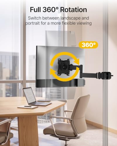 monTEK Universal VESA Steel Pole Mount Full Motion Monitor Arm, Fits 17 to 32 Inch Screens with Removable 75x75/100x100 VESA Plate, Holds Up to 10kg/22lbs, Black Clamp Mount with Cable Management - size: 10.7" Long Arm