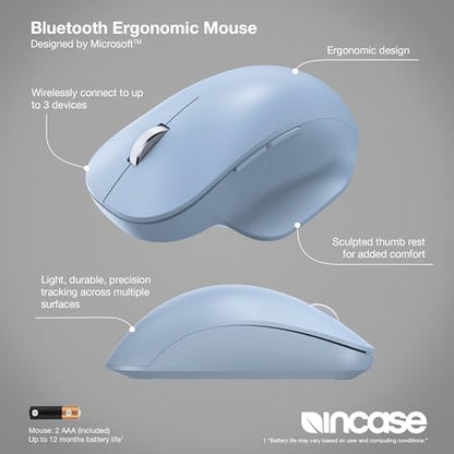 Incase Bluetooth Ergonomic Mouse – Designed by Microsoft – Two Thumb Buttons, Easy to Grip Thumb Rest, Precision Tracking, Connects 3 Devices, 15 Month Battery Life, PCs/Laptops (Pastel Blue) - color: Pastel Blue