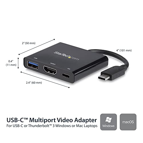 StarTech USB-C to HDMI Adapter, 4K 30Hz, Thunderbolt 3, USB 3.0, 60W PD | USB-C adapter converter, Backed for 3 years, Free lifetime 24/5 multilingual tech support, Compact for IT pros - style: 60W Power Delivery | 1x USB-A 3.0 | HDMI