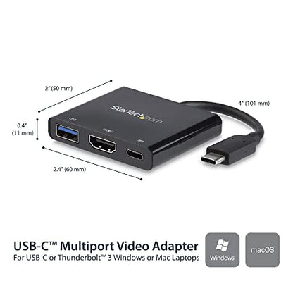 StarTech USB-C to HDMI Adapter, 4K 30Hz, Thunderbolt 3, USB 3.0, 60W PD | USB-C adapter converter, Backed for 3 years, Free lifetime 24/5 multilingual tech support, Compact for IT pros - style: 60W Power Delivery | 1x USB-A 3.0 | HDMI