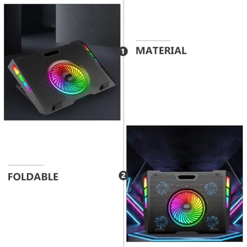 LABRIMP Adjustable Laptop Cooling Stand with RGB Lighting Effects, Foldable Laptop Cooler Rack Made of Plastic and Iron Mesh, Five Height Levels for Comfortable Use, Portable Cooling Pad