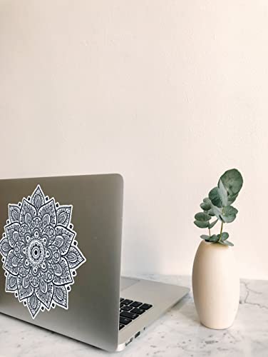 Black Mandala Laptop Sticker - Waterproof White Vinyl Decal Compatible with MacBook Air/Pro 13 & 15 inch - Cosmic Noir Design for Enhanced Style on Computer Laptops - color: Black on White Material (for Darker Laptop)