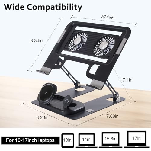 Laptop Stand with 3 in 1 Wireless Charging Station,Laptop Phone Stand with 2 Removable Silent Fans,Adjustable Height and Angle,Sturdy and Portable,Laptop Cooling Pad for 10-15.6 Inch Laptop.