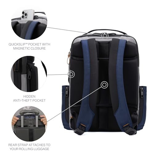 Travelpro Altitude Slim Expandable Travel Laptop Backpack 20-24L, 16 Inch - color: Stellar Navy/Grey