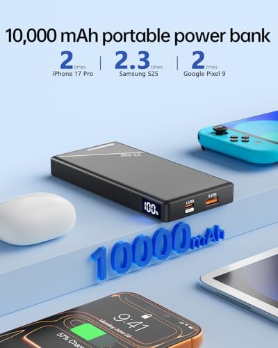 GENSROCK 2-Pack Portable Charger Power Bank 10000mAh, Slim Power Bank | Dual USB | 22.5W PD Fast Charging | LED Display | Slim | 37Wh | Compatible with iPhone Android | Flight-Safe | Black + White - color: Black White