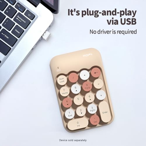 Sahara - Wireless Numeric Keypad, Retro Round Keycaps, Portable Number Pad with Ergonomic Design, USB Receiver, Compatible with Laptop/Desktop PC (Sand Beige) - color: Sand Beige