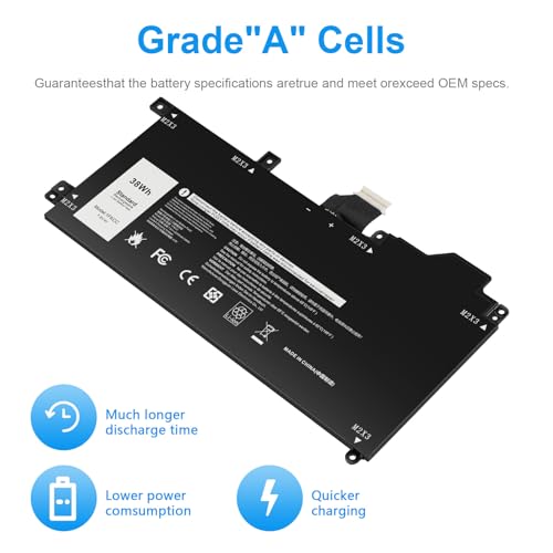 Futurebatt 1FKCC Laptop Battery Compatible with Dell Latitude 7200 7210 2-in-1 Series T04J T04J001 T04J002 T5H6P 09NTKM 9NTKM 0D9J00 D9J00 0KWWW4 KWWW4 - size: 1fkcc 8.8 4.9 1.1 in