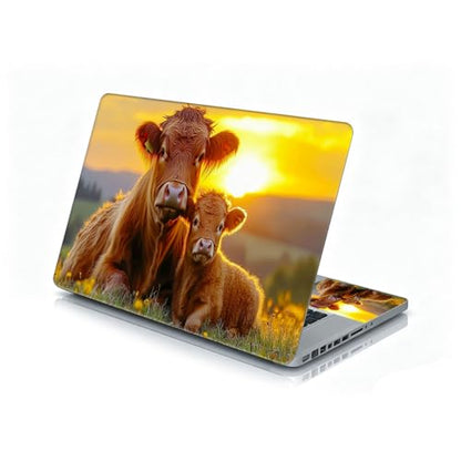 Universal Laptop Skin Sticker Decal, 12"-15.6" Aesthetic Vinyl Wrap, Highland Cow Sunset Waterproof Notebook Cover Art Protector for MacBook HP Dell Lenovo, Fits 13" 14" 15" 15.6" - color: Highland Cow Sunset