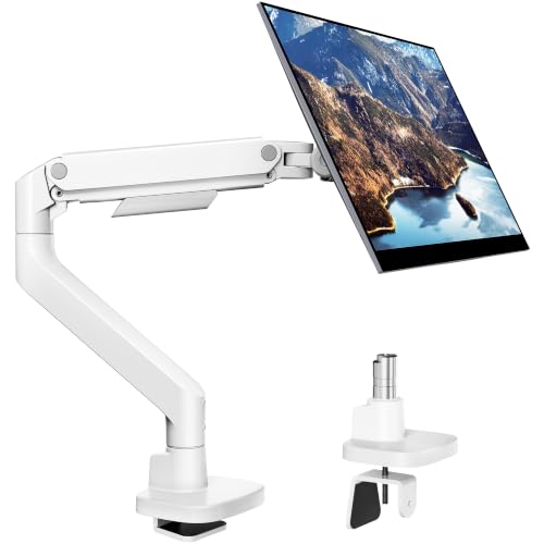 Pegzone Heavy Duty Single Monitor Arm, Gas Spring Monitor Mount for 17-49 Inch Ultrawide Screens, Computer Monitor Stand for Desk with C-Clamp/Grommet Base up to 44 lbs, VESA 75/100mm, White - color: White, size: Non USB