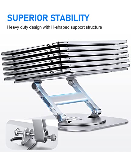 AOEVI Adjustable Laptop Stand with 360 Rotating Base, Stable Computer Stand for Laptop Ergonimic Foldable Laptop Riser for Desk Compatible with MacBook Pro/Air Notebook up to 16 Inches, Silver - color: Silver