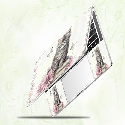 Laptop Skin Sticker Decal, Universal Reusable Vinyl Laptop Cover for 12" 13" 13.3" 14" 15" 15.4" 15.6" Notebook PC, Reusable Waterproof Scratch-Resistant with 2 Wrist Pads,Cute Cat Butterfly - color: Cute Cat Butterfly