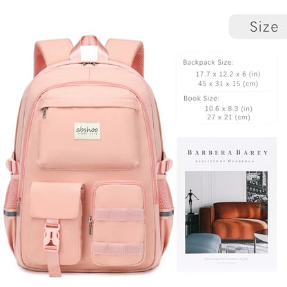 abshoo School Backpack for Girls Bookbag with Lunch Bag Teen Girls School Bag Travel Daypack (Peach Pink) - color: Peach Pink