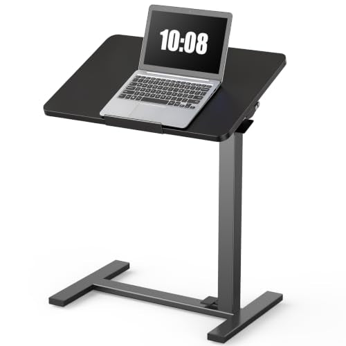DUMOS Overbed Table with Wheels, Height-Adjustable Bedside Table, Black | Rolling standing desk with Pneumatic Lift, Portable mobile desk for Bed, Couch, Office, Sofa - color: Black, size: 27.56*15.75*42.52inch