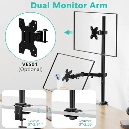 WALI Monitor Arm Mount for Desk, Single Extra Tall Computer Desk Mount, Monitor Bracket Mount Stand Single, up to 34 inch, 22 lbs (M001XL), Black - size: 13"-34", style: Single