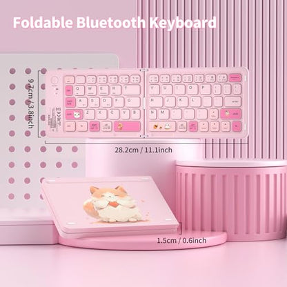Foldable Bluetooth Keyboard with UV Printing Technology Rechargeable Keyboards,Compact Wireless Travel Keyboards for iPad, Smartphone, Tablet and Laptop - Z1 Pink Colorful - color: Z1 Pink Colorful