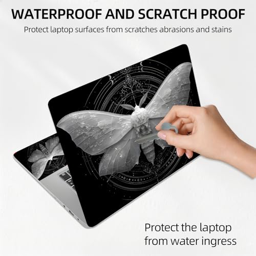 Black and White Moth Universal Laptop Skin Sticker 3PCS, Protective Decal Trim-to-Fit 11.6" 13.3" 14" 15.6" Laptop Vinyl Cover, Removable Anti-Scratch Computer Decal Protector - color: Black and White Moth