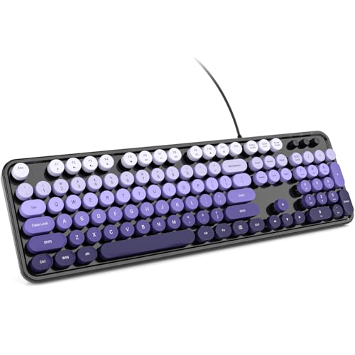 KNOWSQT Wired Computer Keyboard - Blackpurple Colorful Retro Full Size Round Keycaps Plug and Play Typewriter Cute Keyboards for Windows, Laptop, PC, Desktop, Computer - color: D_Blackpurple Colorful