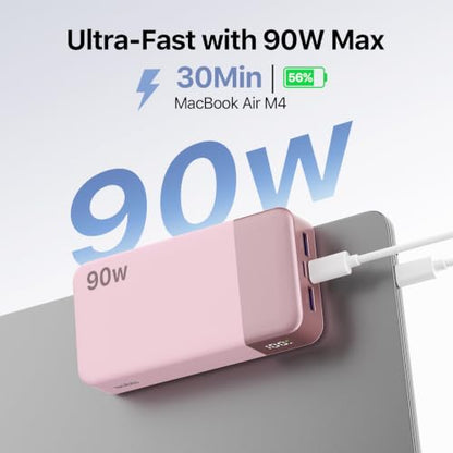 NOBIS Portable Charger 20000mAh 90W Laptop Power Bank | 2C+2A USB-C Fast Charging Battery Pack with LED Display for Laptops, Tablets, Steam Deck & Phones - color: Pink